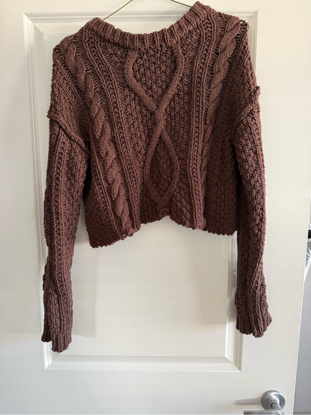 Free People Cropped Cable Knit Sweater - Chocolate